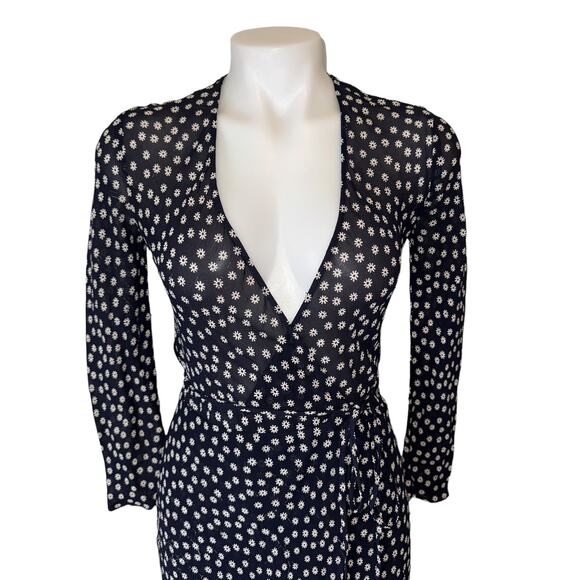 Reformation Navy Blue and White Floral Semi Sheer Wrap Maxi Dress Size XS - Picture 6 of 14